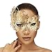 FaceWood Masquerade Mask for Women Ultralight Gorgeous Gold & Silver Shiny Metal Rhinestone Mask. (Queen Gold)