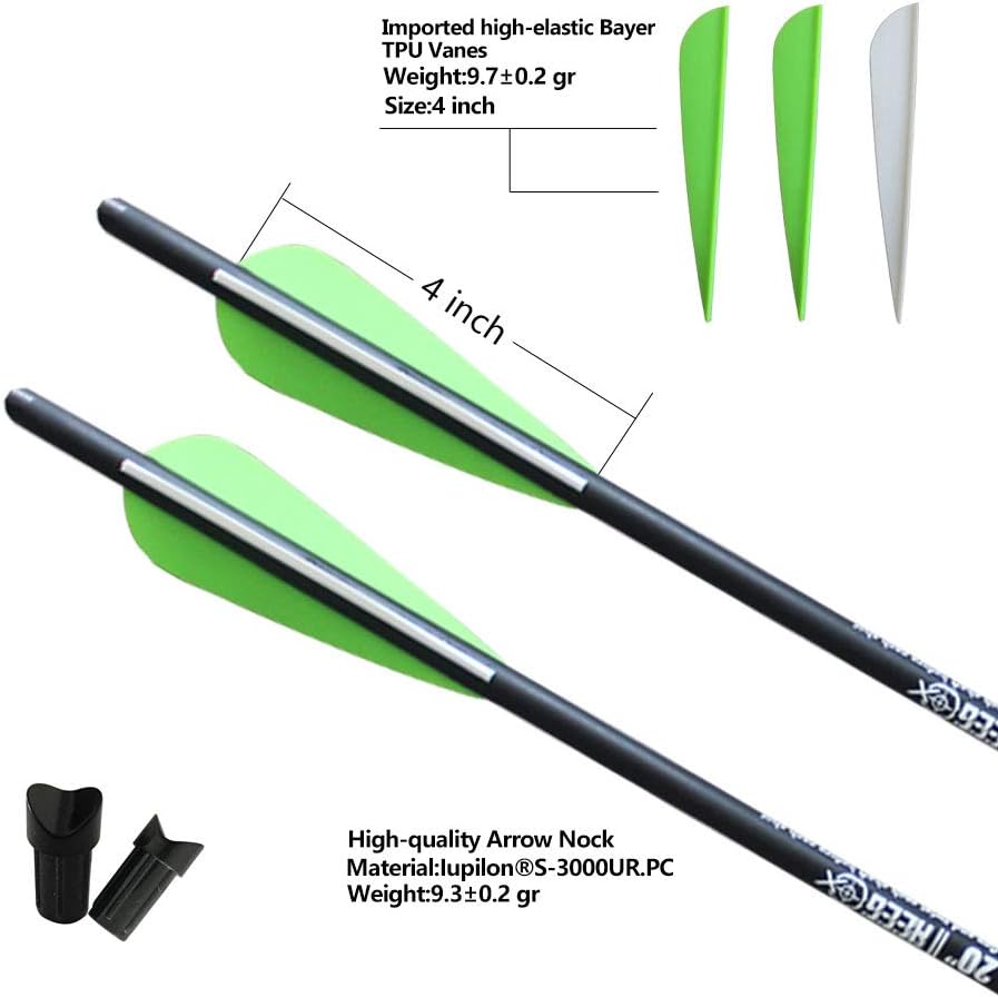 REEGOX 20 inch Crossbow Bolts Bio with 4-Inch Vanes(Pack of 12) : Sports & Outdoors