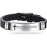 KunBead Mens Religious Cross Silicone Sport Bracelet for Women Engraved Inspirational Scripture Quote Christian Bible Verse Wristband Bracelet