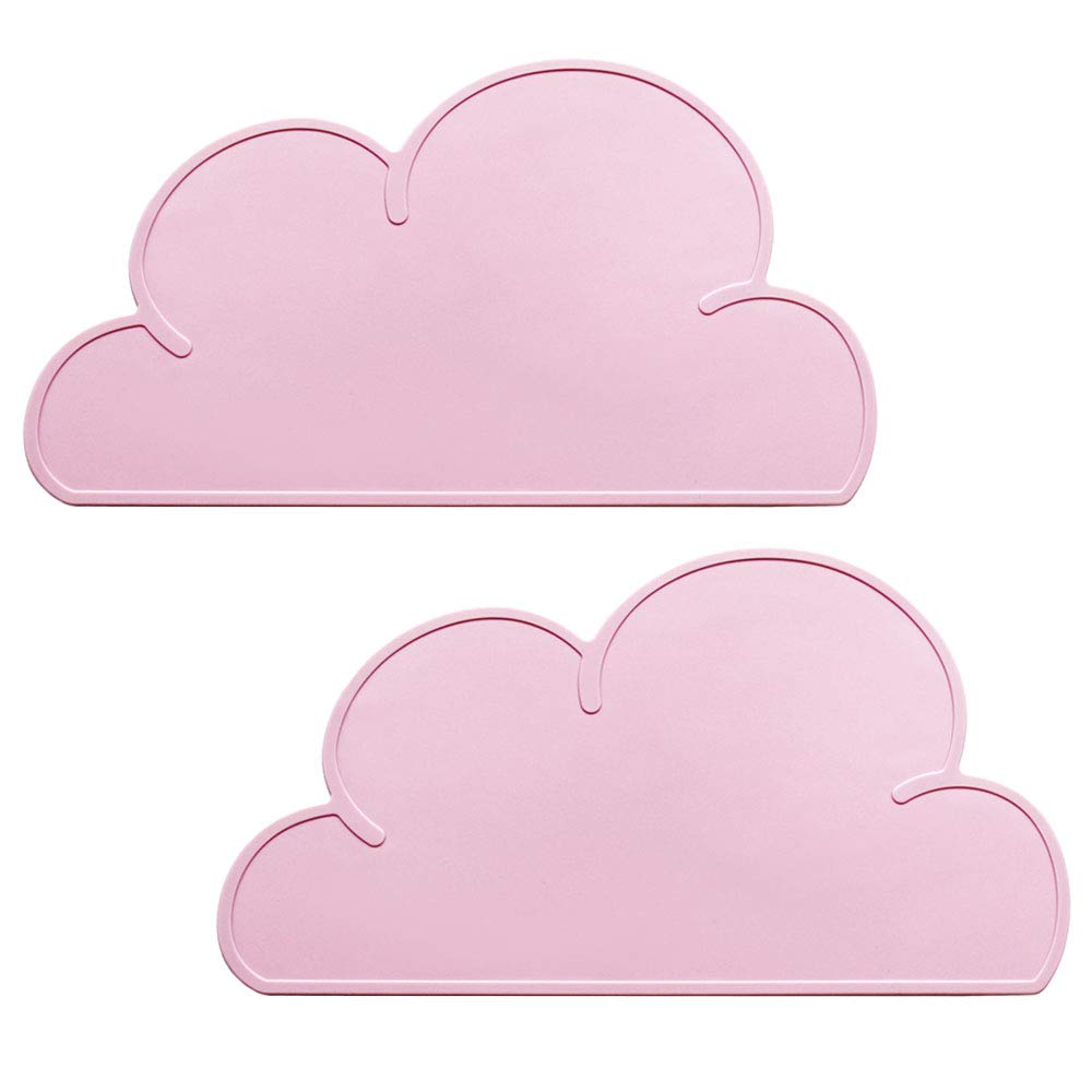 YOCZOX 2 PCS Kids Placemats, Non Slip Silicone Cloud Tablemats, Heat Resistant Non-Stick Baby Feeding Plate, Portable Travel Dinner Placemat Kids Tableware for Toddlers, Infant - Pink