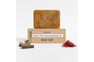 RushA De-Tan Magic Soap – Saffron & Sandalwood Soap for Skin Brightening, Tan Removal, Face & Body, Handmade Natural Bath Bar