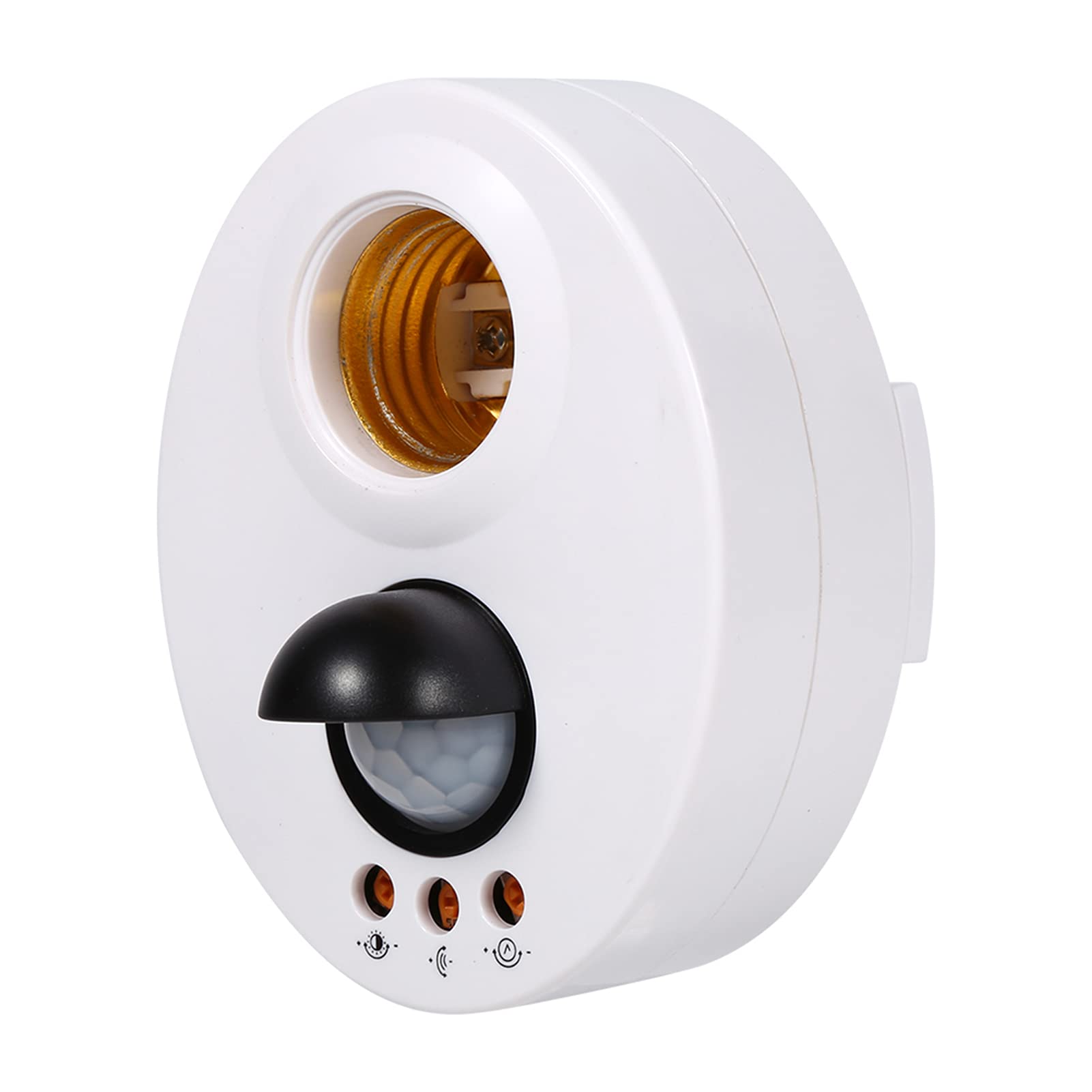 E27 110-250V Motion Sensor Base Lamp Holder Plastic Light Human Body Induction Automatic IR Infrared Adjustable Auto On/Off Night Light Control for Home Basement Pantry Room Storage Room Garage