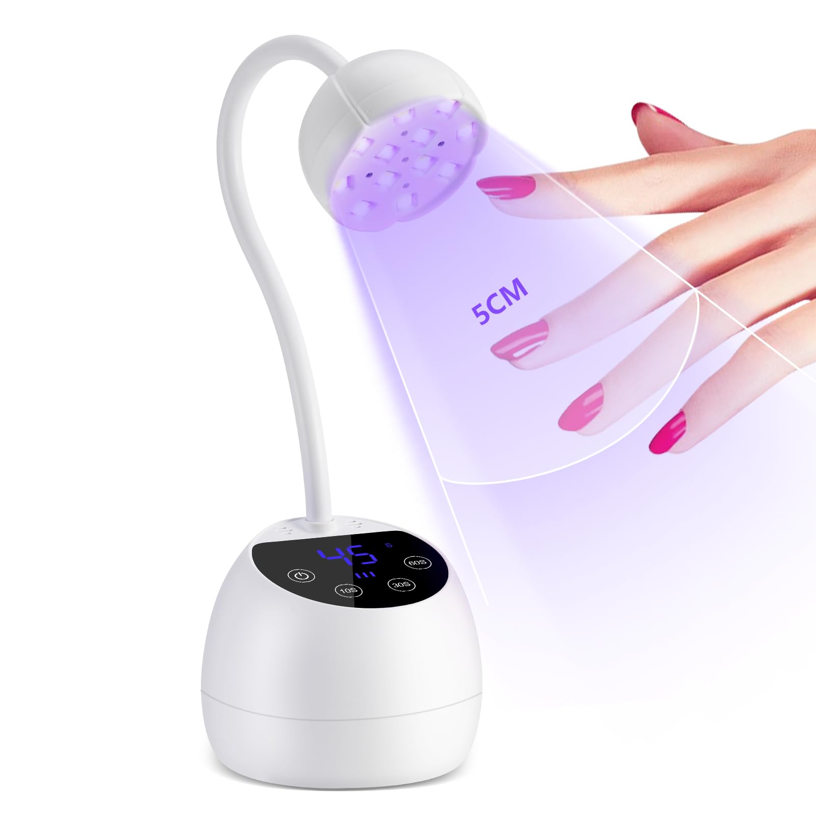 SAVILAND Gooseneck U V Lamps for Gel Nails: Smart Sensor U V Nail Lamp 10S Quick Drying U V Light for Gel Nails 36W Rechargeable LED Nail Lamp 4 Timer Setting 360° Adjustable Nail Tech