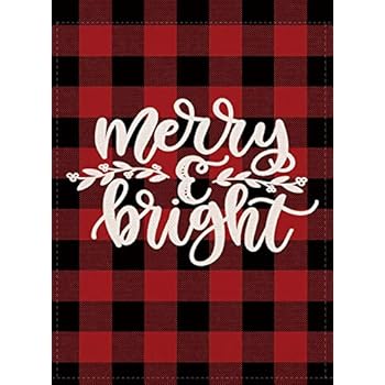 Furiaz Merry & Bright Decorative Christmas Garden Flag, Buffalo Check Plaid Xmas Outdoor Flag Sign Red Black, Rustic Burlap House Yard Flag Winter Outside Decoration Holiday Home Decor Flag 12 x 18