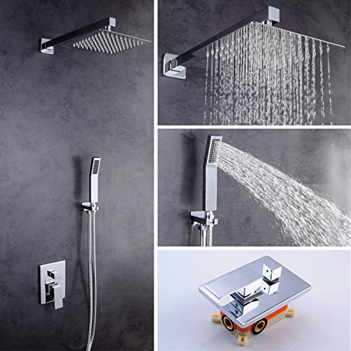 RBROHANT CS85006CM Shower Fixtures Polished Chrome All Metal Split Big Flow Rain Shower Faucet Systems (large)