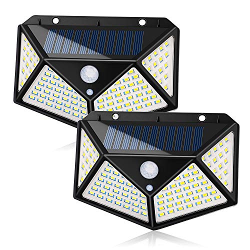 Solar Lights Outdoor 100 LEDs Solar Motion Sensor Light Outdoor 1000 Lumens Waterproof Security Wall Night Light with 3 Modes 270° Wide Angle for Garden, Patio Yard, Deck Garage, Fence, Porch - 2 Pack