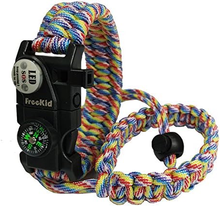 Freekid Paracord Bracelet Survival Gear and Camera Wrist Strap - Outdoor Emergency First Aid Tool Kit 20 in 1 Compass, Sos Distress Led Light