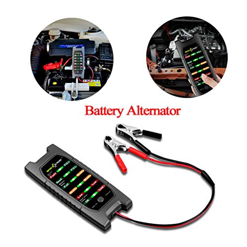 12V Car Battery Tester, Professional Alternator Check Analyzer Lead Diagnostic Tool with 6 LED, Two Testing Clips, Battery Check for Cars Motorcycles (Black, 1 xBattery Tester.)