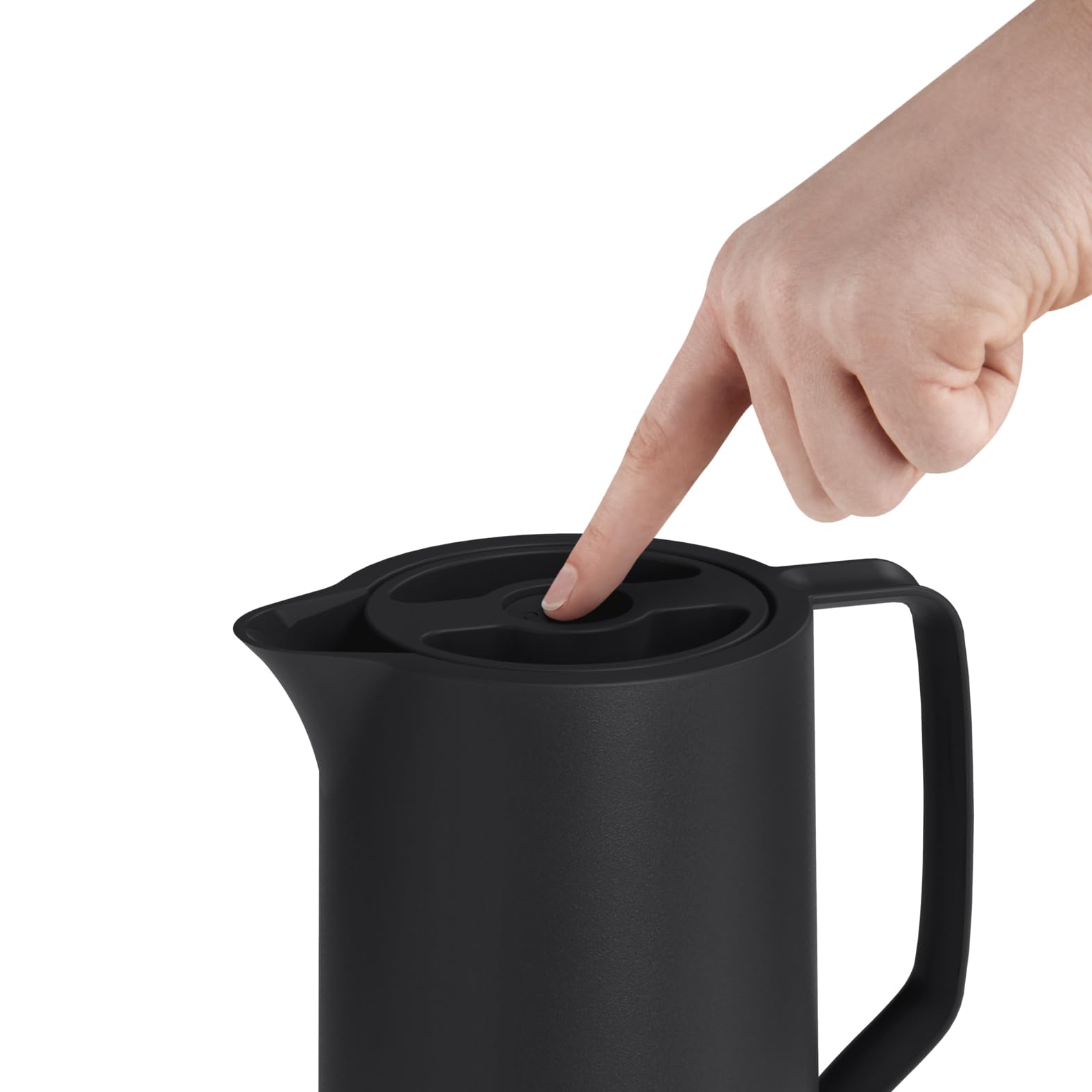 Emsa Motiva Isolierkanne 1l, Kunststoff, Thermoskanne mit Quick-Press-Verschluss, 12h heiß, 24h kalt, Glaskolben, Made in Germany, nordisches Design, schwarz, N41707 7