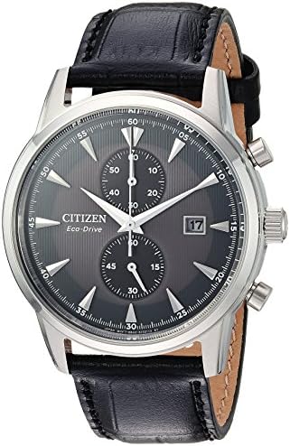 Citizen Men's 'Eco-Drive' Quartz Stainless Steel and Leather Dress Watch, Color:Black (Model: CA7000-04H)