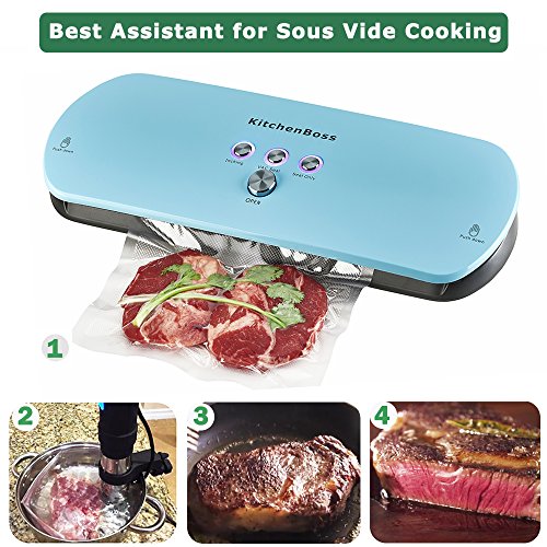 Vacuum Sealer Machine KitchenBoss for Dry & Moist Foods Preservation Automatic Vacuum Sealing System, Intelligent LED Indicator Lights, Manual Inching Function with Starter Kit (Color: Blue)