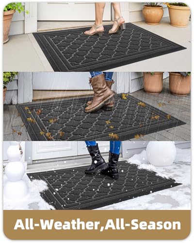 Color&geometry Dirt Trapper Outdoor Door Mat for Home Entrance 60x90 CM, Heavy Duty Outside Doormat Easy to Clean, Non Slip Rubber Backing Entry Rug Weatherproof for Front & Back Door, Grey