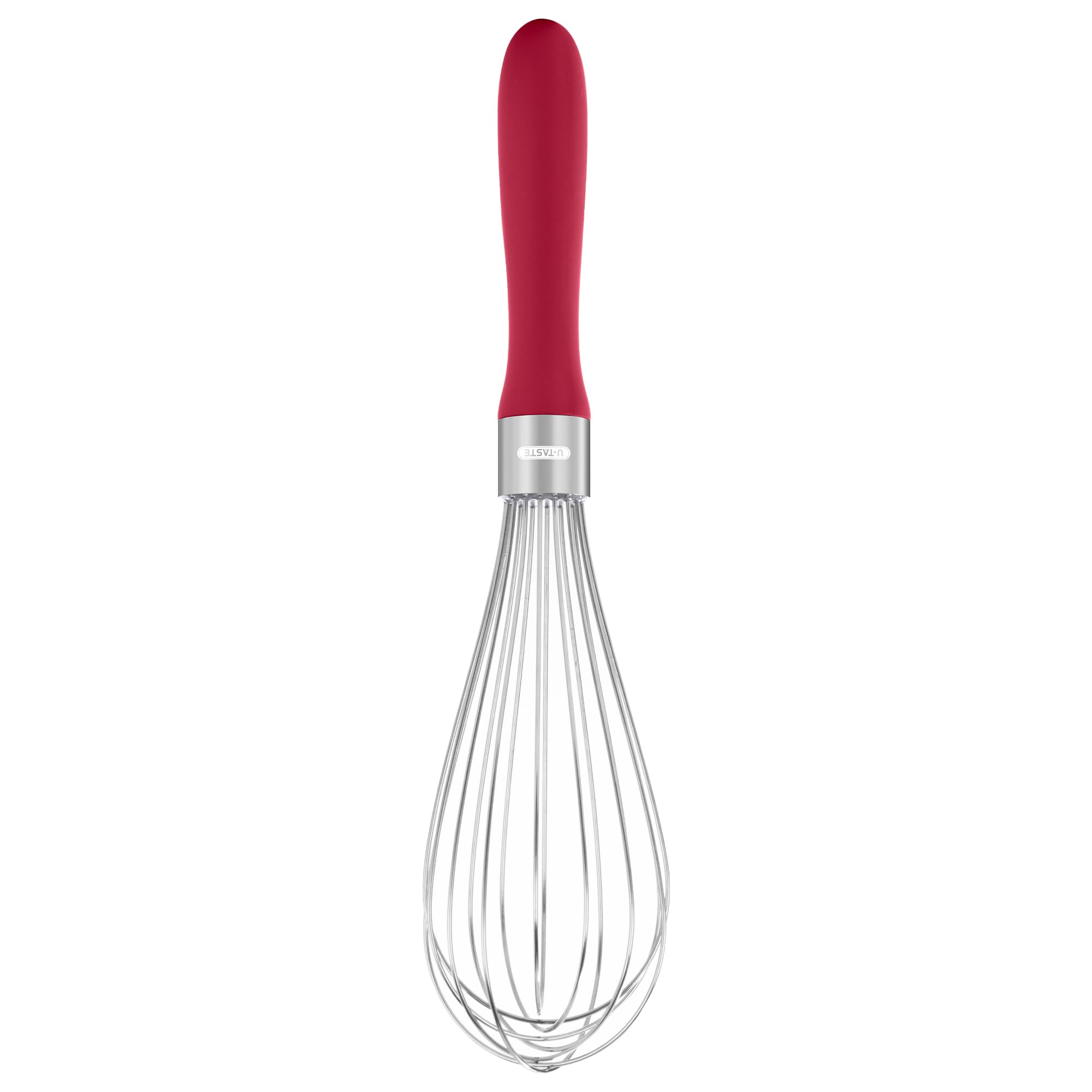 U-Taste Kitchen Whisk: 18/10 Stainless Steel Balloon Whisk 28 cm Medium Egg Beater with 8 High Flex Wires and Non-Slip Silicone Handle for Whipping Blending Mixing Batter Creams Sauces (Red)
