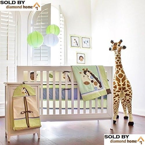 10 Piece Safari Zoo Jungle Baby Bedding Crib Sets Neutral Unisex, Animals Giraffe Monkey Elephant Bear Multicolor Zoo-themed Bedding Set, Nursery Bedding Safari, Green, Tan, Ivory, Blues Brown