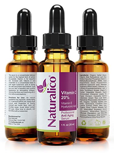 Naturalico Anti Aging Organic 20% Vitamin C Serum for Face with Hyaluronic Acid 1 Oz