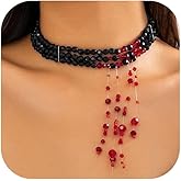 Gothic Blood Pearl Choker Necklace for Women,Punk Adjustable Dripping Blood Imitation Pearl Tassel Necklace Halloween Vampire Party Costume Jewelry