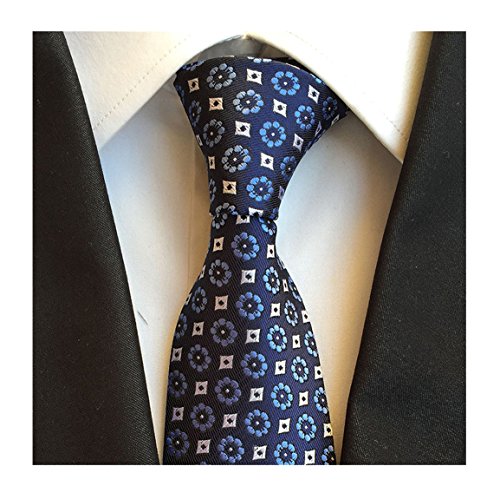 Elfeves Men's Blue White Tie Floral Navy Woven Silk Paisley Party Neckties Gifts