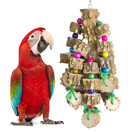 PINCHUANG Large Bird Parrot Chewing Toys – Natural Wooden Parakeet Toys Wooden Blocks Bird Tearing Toys Cockatiel Toys for Macaws cokatoos, African Grey and a Variety of Large Amazon Parrots