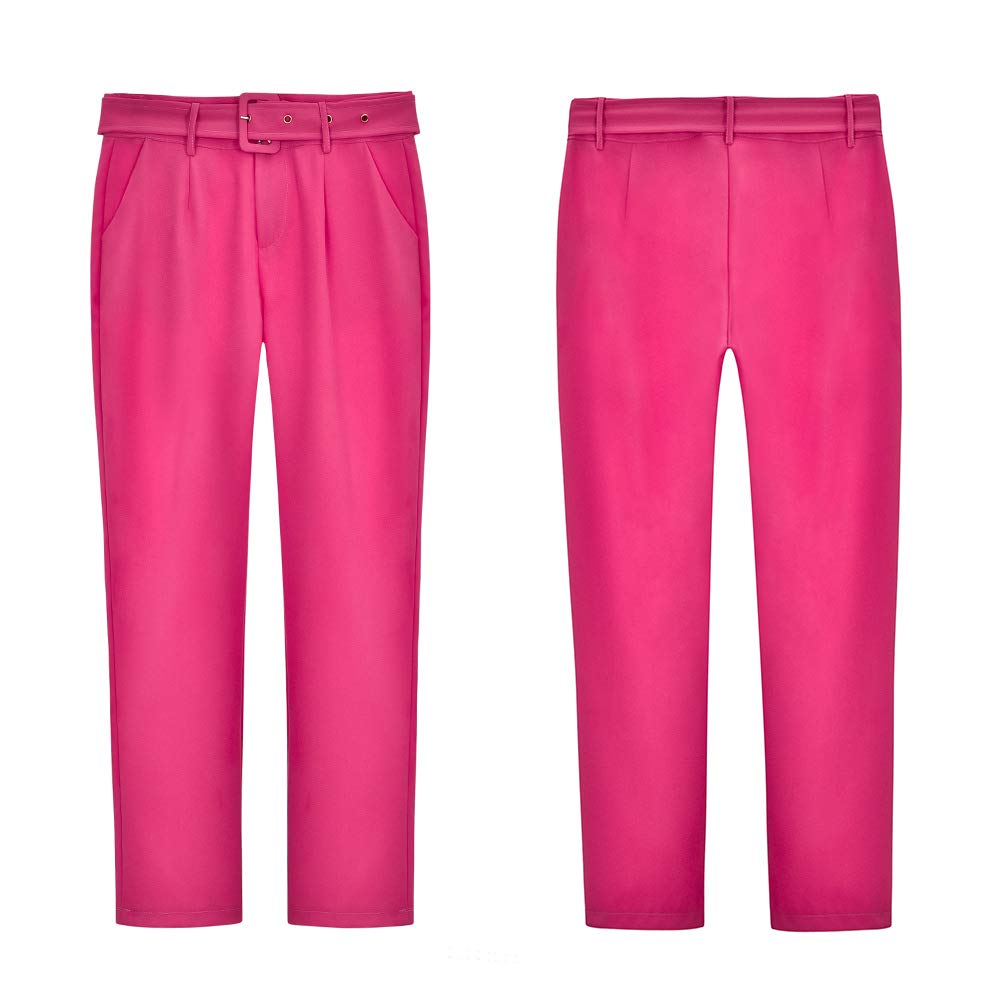 Womens Formal Dress Pants - Comfy Career Straights Leg Work Trousers with Belt Pink US 12