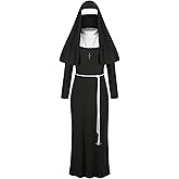 GRAJTCIN The Nun Costume for Women Nun Habit Halloween Party Outfit | Nun Dress with Headpiece Plus Size 4-Pcs Mother Scary Cosplay