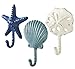 Blue White Shell Starfish Sand Dollar Wall Hooks Set of 3 Distressed Cast Iron