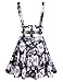 Bluetime Women's High Waist Hollow Out Floral Print Mini Skater Suspender Skirt (L, Black)