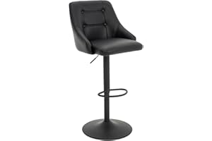 Brage Living Swivel Bar Stool with Back, Adjustable PU Leather Tufted Barstool, Upholstered Counter Height Airlift Bar Chair for Kitchen Dining Cafe (Black, Black Base)
