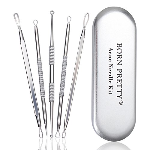 BORN PRETTY 5Pc Blackhead Acne Needle Stainless Steel Pimple Comedone Extractor Remover Tool Kit