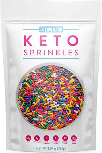 Low Karb - Sugar Free Keto Rainbow Sprinkles - Only 1g Net Carbs and Zero Sugar - Great For Baking - All Nautral Ingredients, GMO Free, Kosher, Gluten Free, No Preservatives (8.04 oz)