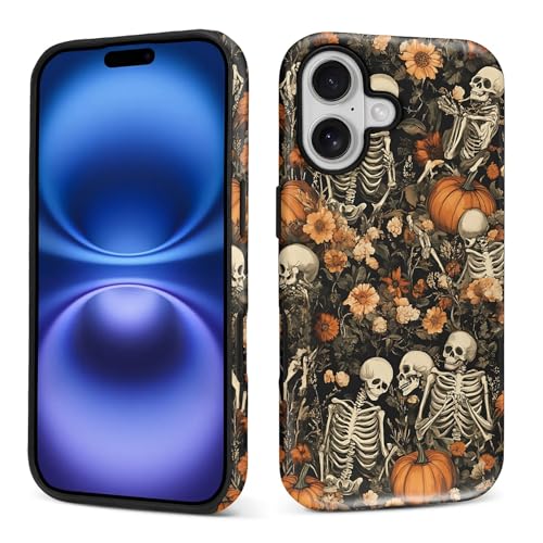 Case for iPhone 17, Matte Soft Silicone + Hard PC Anti-Scratch Full Body Rugged Shockproof Protective 2-in-1 Case for Women Men - Vintage Skeletons Floral at Amazon