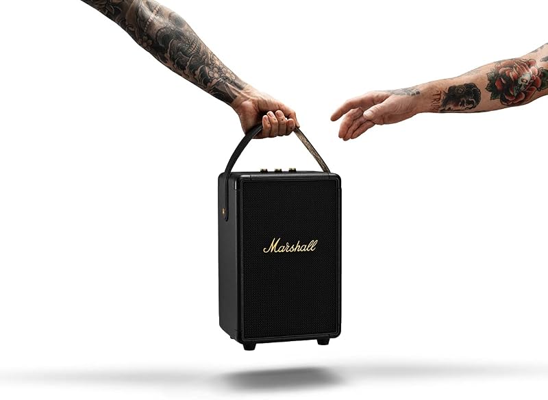 Tufton Outdoor Tragbarer Bluetooth Partylautsprecher, IPX2 wasserbeständig – Schwarz und Messing