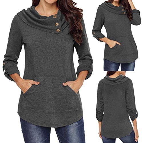 image for GOVOW Kangaroo Pocket Tshirt Women Clearance Sale Long Sleeve Cowl Nec