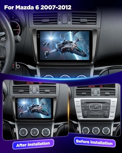 NHOPEEW 4+128G Radio para Coche para Mazda 6 2007-2012 con Carplay Android Auto - Pantalla incell de 9 Pulgadas Compatible con WiFi GPS Control en el Volante+Cámara de Marcha atrás