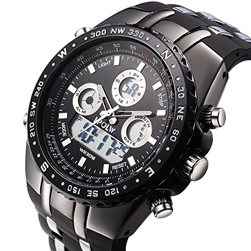 Rubber Strap Analog Digital LED Dual Time Display Mens Watch