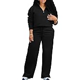 MOEENCN Women 2 Piece Outfits Sweatsuit Oversized Half Zip Sweatshirt Wide Leg Sweatpant Casual Lounge Matching Set Tracksuit