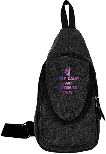 Keep Calm And Listen To 5SOS Outdoor Sports Casual Canvas Unbalance Backpack Crossbody Sling Bag Shoulder Bag Chest Bag For Men Black