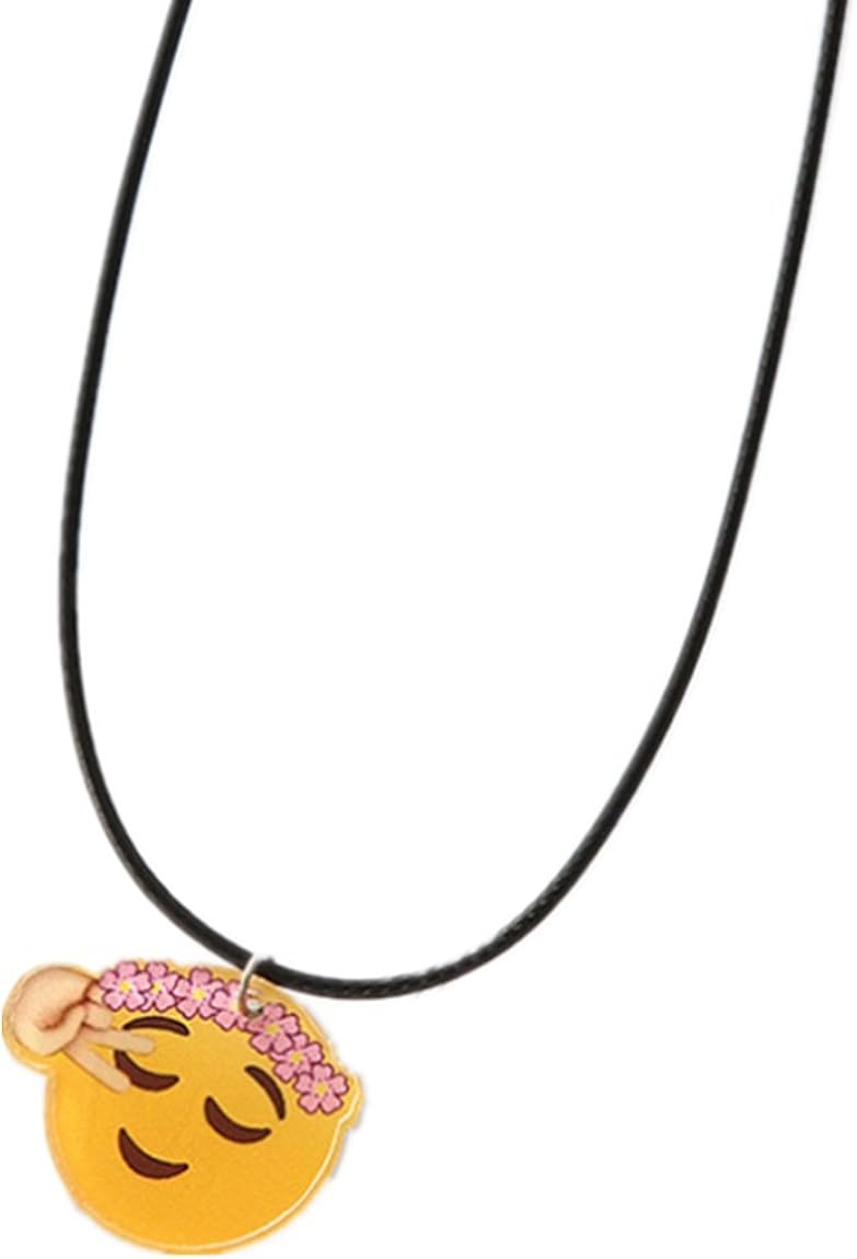 Emoji Expression Necklace Chain Zerowin Pu Leather Rope Smile Love eyes
