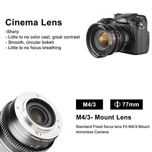 MEKE 12mm T2.2 große Blende, manueller Fokus, niedrige Verzerrung, 4K Mini-Cine-Objektiv für Micro Four Thirds M43 MFT, kompatibel mit Olympus Panasonic Lumix BMPCC 4K Zcam E2 GH5 GH6 OM-1 – Bild 6