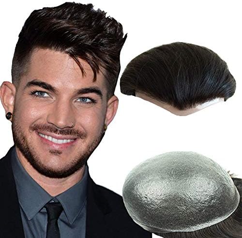 NLW Human Hair Toupee for men 0.04mm PU Skin Silicone toupee Hair prosthesis hair replacement system Gents hair piece Straight hair piece for man 10x8" base Men's wig #1b Off Black
