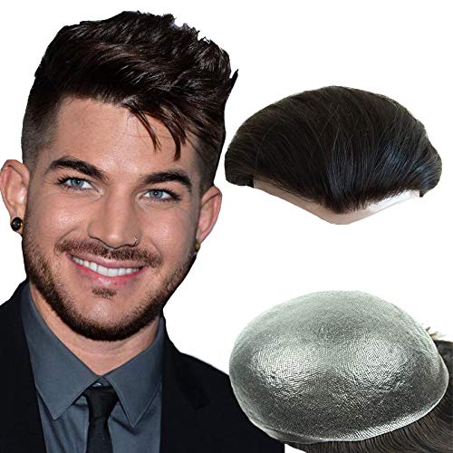 NLW Human Hair Toupee for men 0.04mm Thin Skin Double Knots hair replacement system Gents hair piece toupee 10x8" base hairs prosthesis units patch implant for men #1 Jet Black