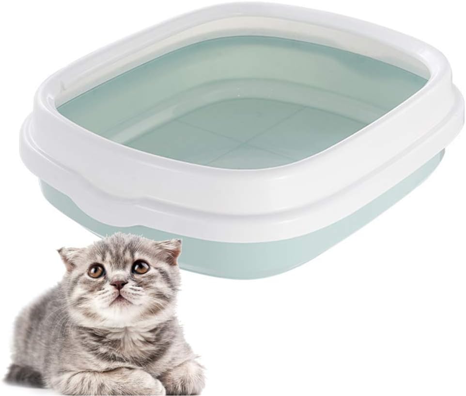 PETVE Cat Litter Box, Semi-Closed Cat Toilet, Large Cat Litter Basin, Detachable, Cat Litter Splash-Proof, Cat Pet Supplies,Blue,L