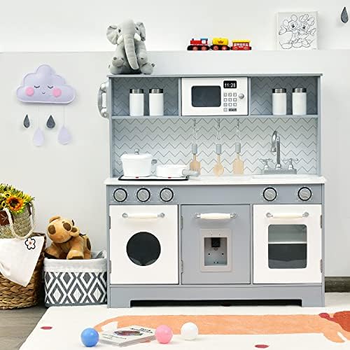 33.8 Inch Kids Kitchen Playset With Sound & Light – 70-Piece Toy Kitchen With Steam