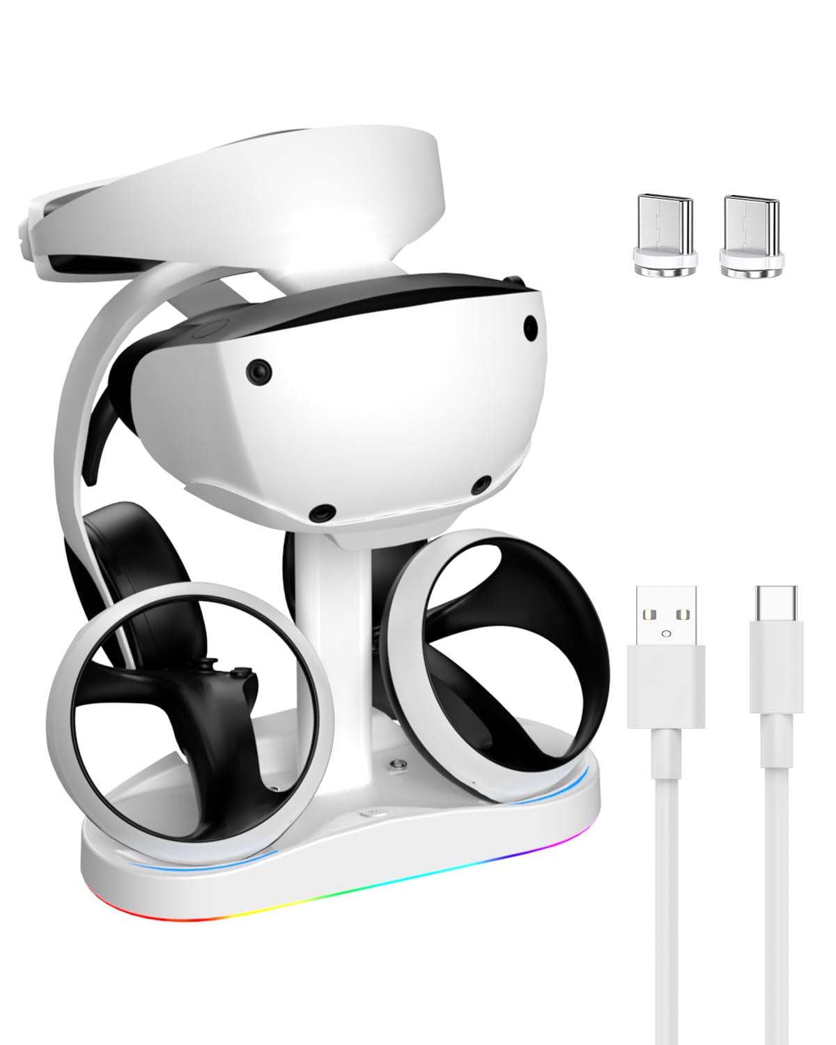 Photo 1 of CHARM FOCUS Charging Station for PSVR 2, Vertical PlayStation VR2 Headset Display Stand, Dual PSVR2 Controller Charging Dock with LED Indicator, 9 RGB Light Modes