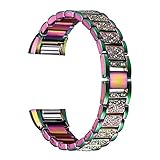 For Fitbit Charge 2, bayite Replacement Metal Bands with Rhinestone Adjustable Fitbit Charge 2 Bands Pearlescent