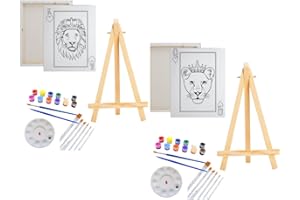 Essenburg Pre Drawn Canvas Paint Kit | Teen, Kids and Adult Sip and Paint Party | Date Night Couple Activity| Canvas Boards for painting| KING & QUEEN OF HEARTS (S 8X10 PAINT, EASLE, 10 PAINT BRUSHES)