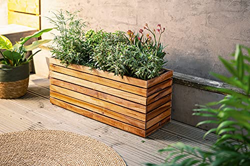 Pflanzkasten „Akazie“ aus Holz mit 3 Einsätzen, 81x29x34 cm, Pflanzer, Blumen & Pflanztopf, modernes Design – Bild 7
