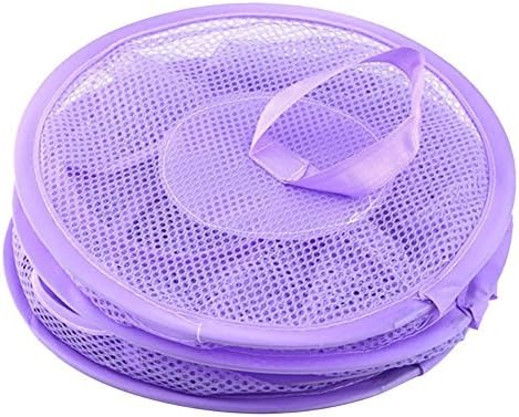 FUJINET Collapsible Round Mesh Hanging Storage Closet Space Saver Bags Sorting Basket for Kids Room Bathroom 3 Shelves (Purple)