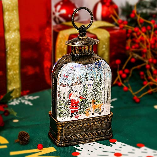 Christmas Lighted Snow Globe Lantern, 6H Timer Musical Christmas Snow