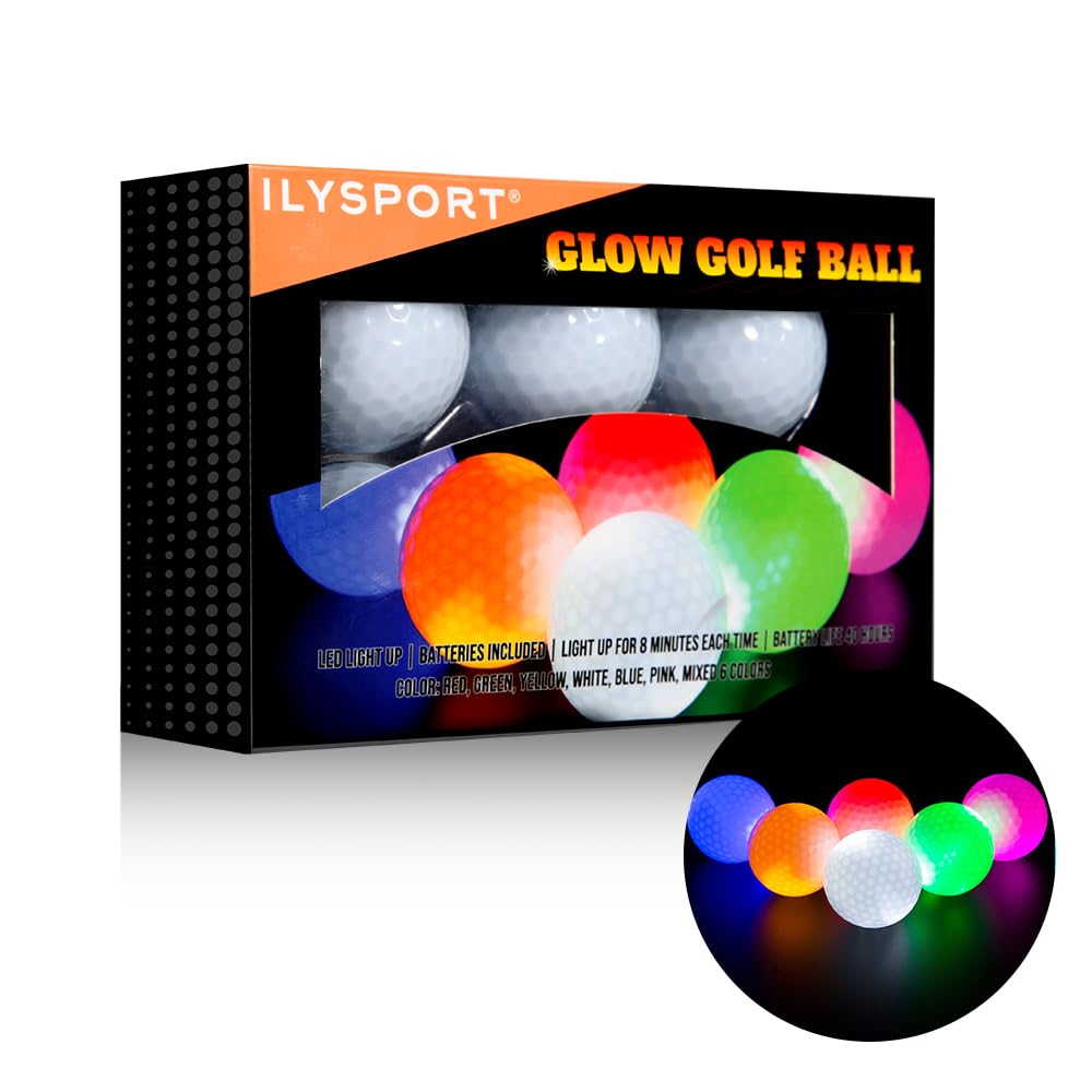 ILYSPORT LED Light up Golf Balls, Glow in The Dark Night Glow Golf Balls (Mixed 6 Colors)