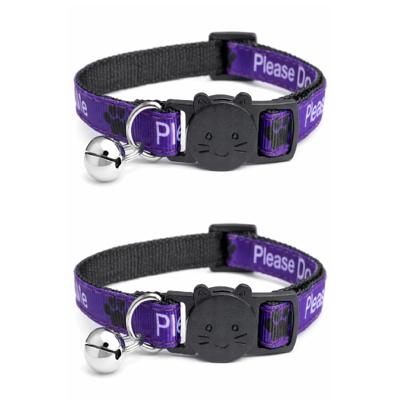 Worded Cat Collars – Please Do Not Feed Me, I Am Microchipped | Safe Quick Release Breakaway Buckle | Zacal Cat Collars (Pack of 2, Purple, Please Do Not Feed Me)